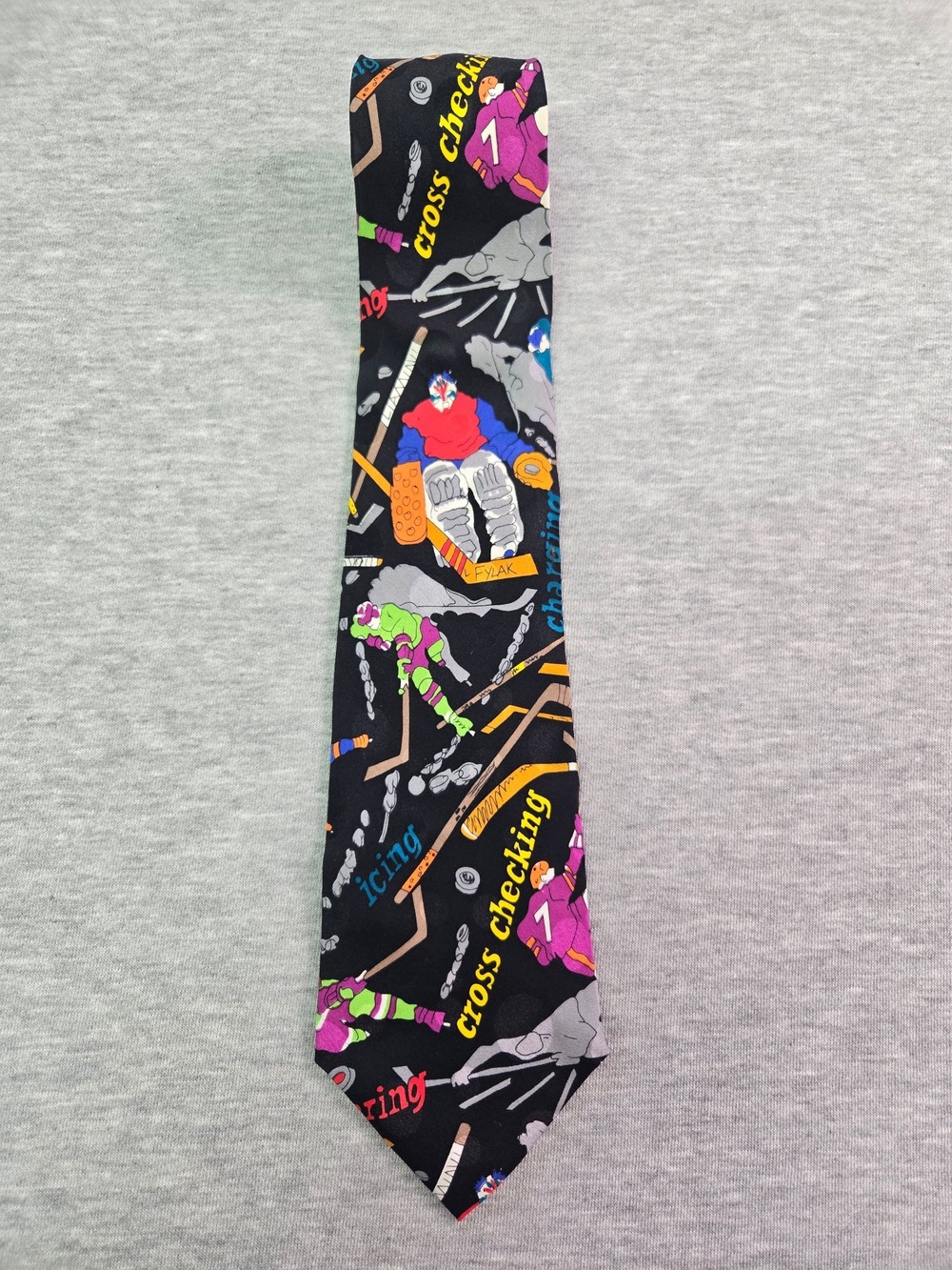 Vintage Nicole Miller Tie Mens One Size Black Silk Hockey Penalty Novelty 90s
